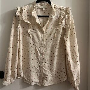 PINCH heart print ruffled long sleeve top cream/red valentines large